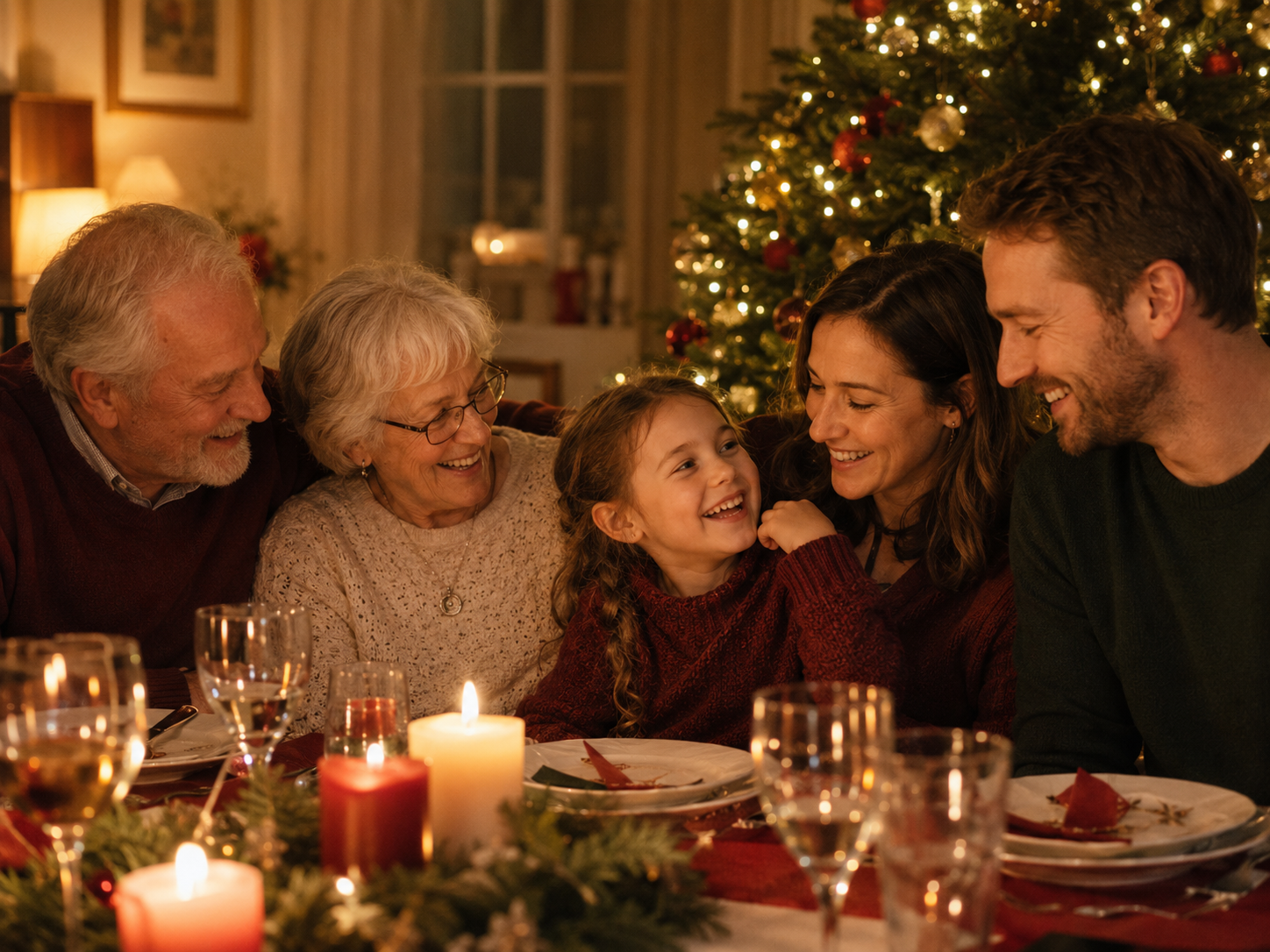 Familie feiert Weihnachten zusammen
